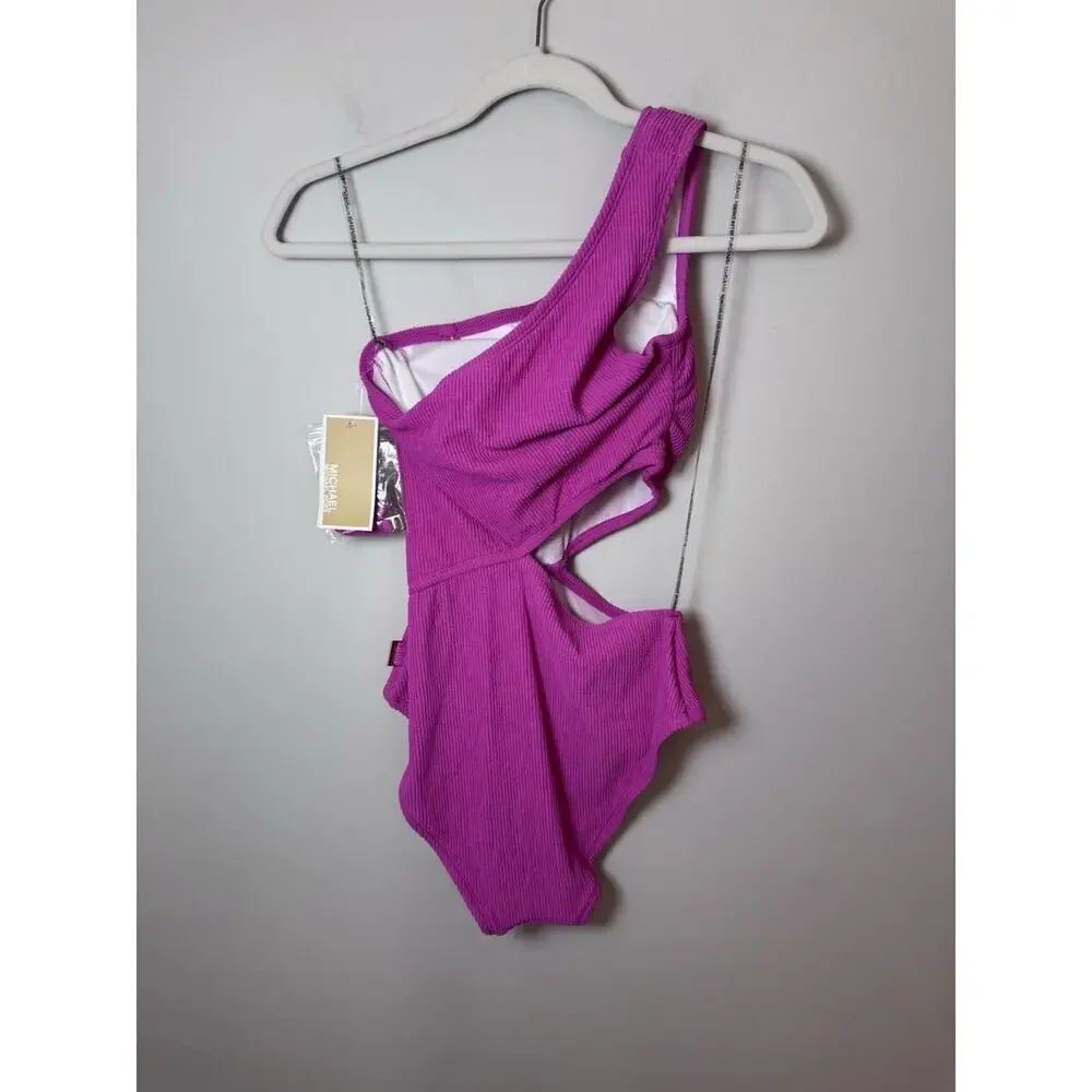 Michael Kors Pink One Piece Swimsuit Sz 6 Cut Out Monokini One Shoulder Swim NWT